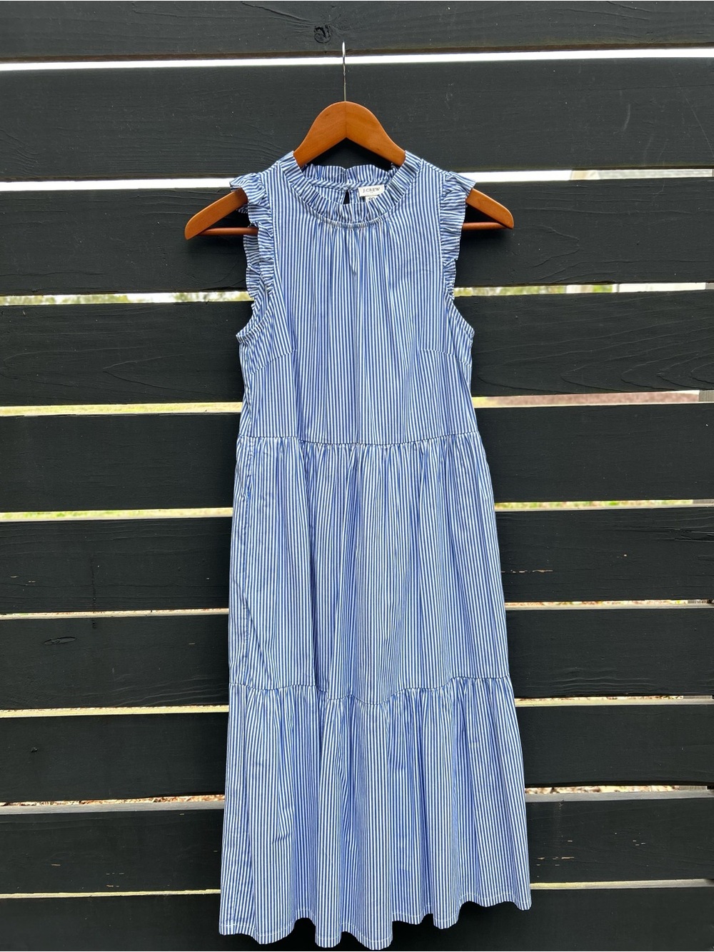 J. Crew 100% cotton Blue & White Striped Tiered dress with pockets